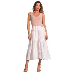 Knit Woven Tank White Tiered Skirt Dress